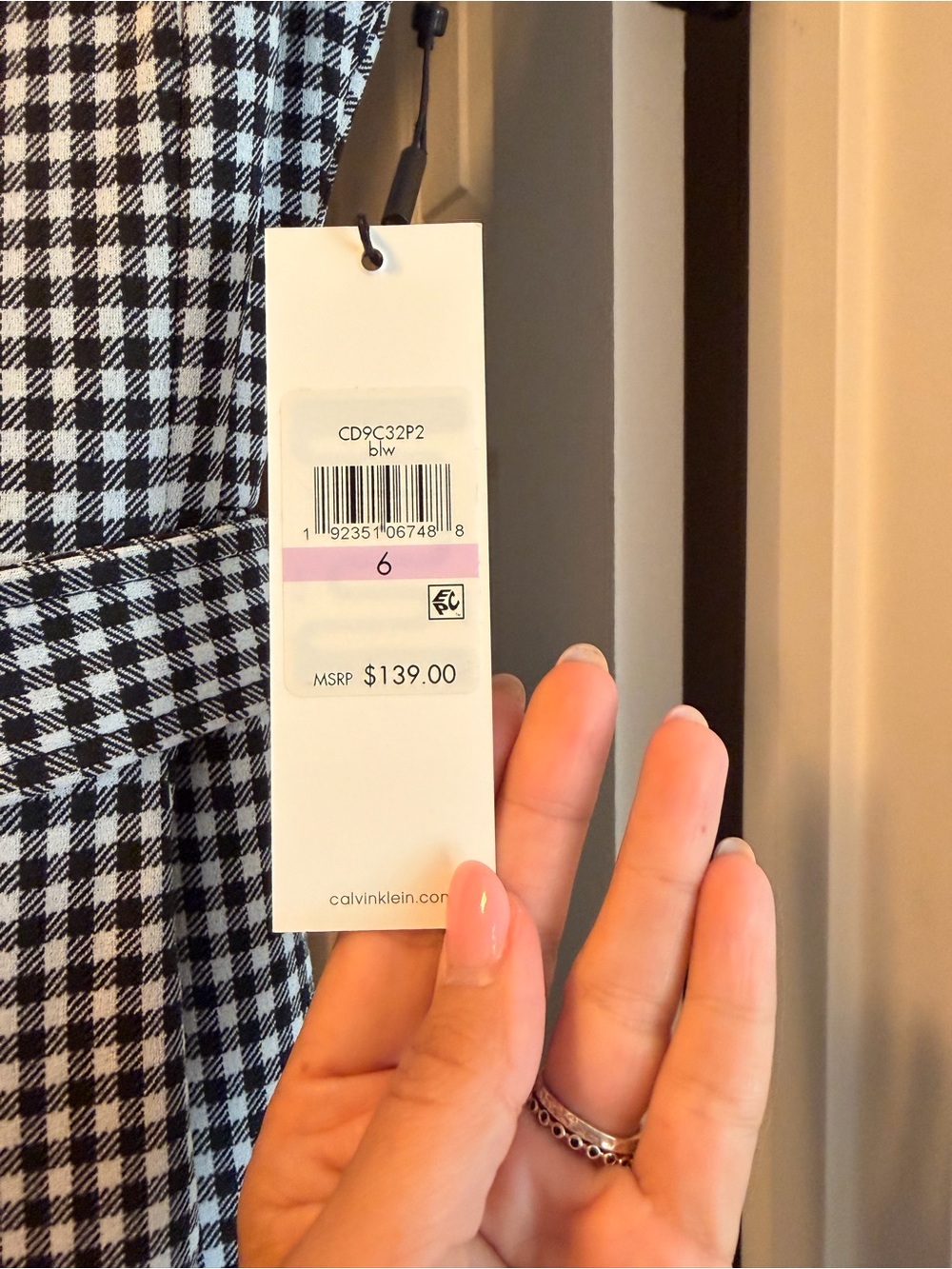 Calvin Klein Black and White Gingham Midi Dress - Picture 3 of 5